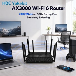 HBE-AX3000 in a home office — 2402 Mbps on the 5 GHz band for lag-free streaming and gaming