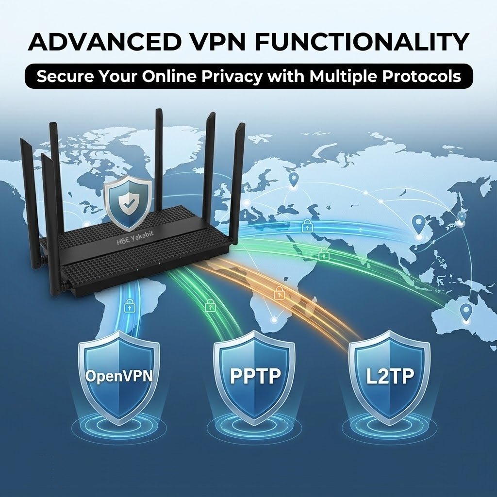 Built-in VPN client — OpenVPN, PPTP and L2TP for encrypted remote access