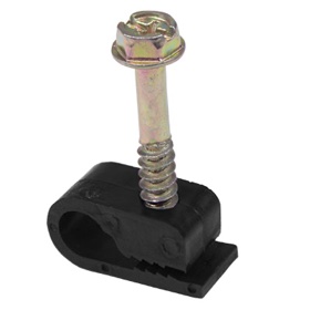 HBE-Grip Clip CAT6 — black single-cable grip clip with its hex-head screw fitted through the body