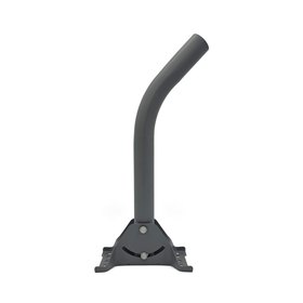HBE-J-ARM-18 J-arm mount — side profile of the powder-coated steel arm and its triangular base plate