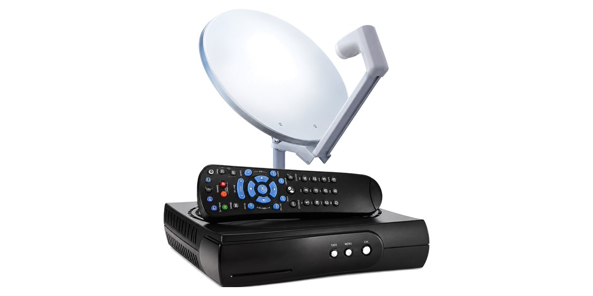 An 18-inch satellite dish with a digital receiver and remote control