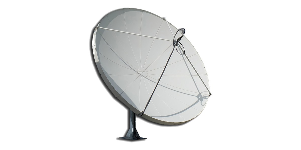 A large C-band home satellite TV dish on a pole mount
