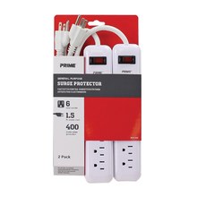 Prime PB2013X2 2PK 6 Outlet 400 Joule Surge Protector with 1.5ft Cord
