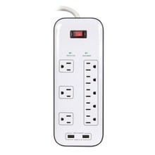 Prime PB523120 8 Outlet 2400 Joule Multimedia Surge Protector with 2-Port USB Charger