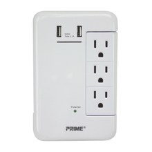 Prime PBRUSB346S 6 Outlet (3-Fixed Rotating) 1200 Joule Surge Tap with 2-Port 3.4A USB Charger