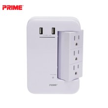 Prime PBRUSB346S 6 Outlet (3-Fixed Rotating) 1200 Joule Surge Tap with 2-Port 3.4A USB Charger