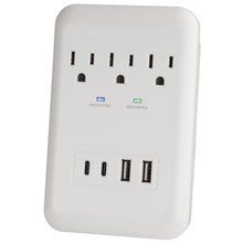 Prime PBSUC418 3 Outlet 980 Joule Surge Protector with 2 USB-C & 2 USB-A 17W Charging Ports and Phone Shelf