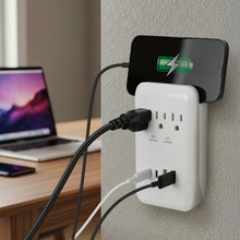 Prime PBSUC418 3 Outlet 980 Joule Surge Protector with 2 USB-C & 2 USB-A 17W Charging Ports and Phone Shelf