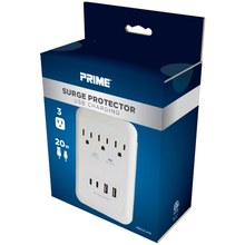 Prime PBSUC418 3 Outlet 980 Joule Surge Protector with 2 USB-C & 2 USB-A 17W Charging Ports and Phone Shelf