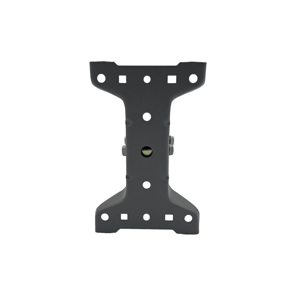 Back of the HBE-J-ARM-18 base plate &mdash; the lag-screw and bolt holes it mounts through