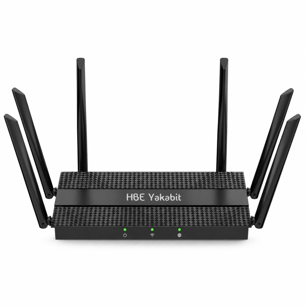 HBE-AX3000 Res/Business Router — front view with power, Wi-Fi and internet status indicators