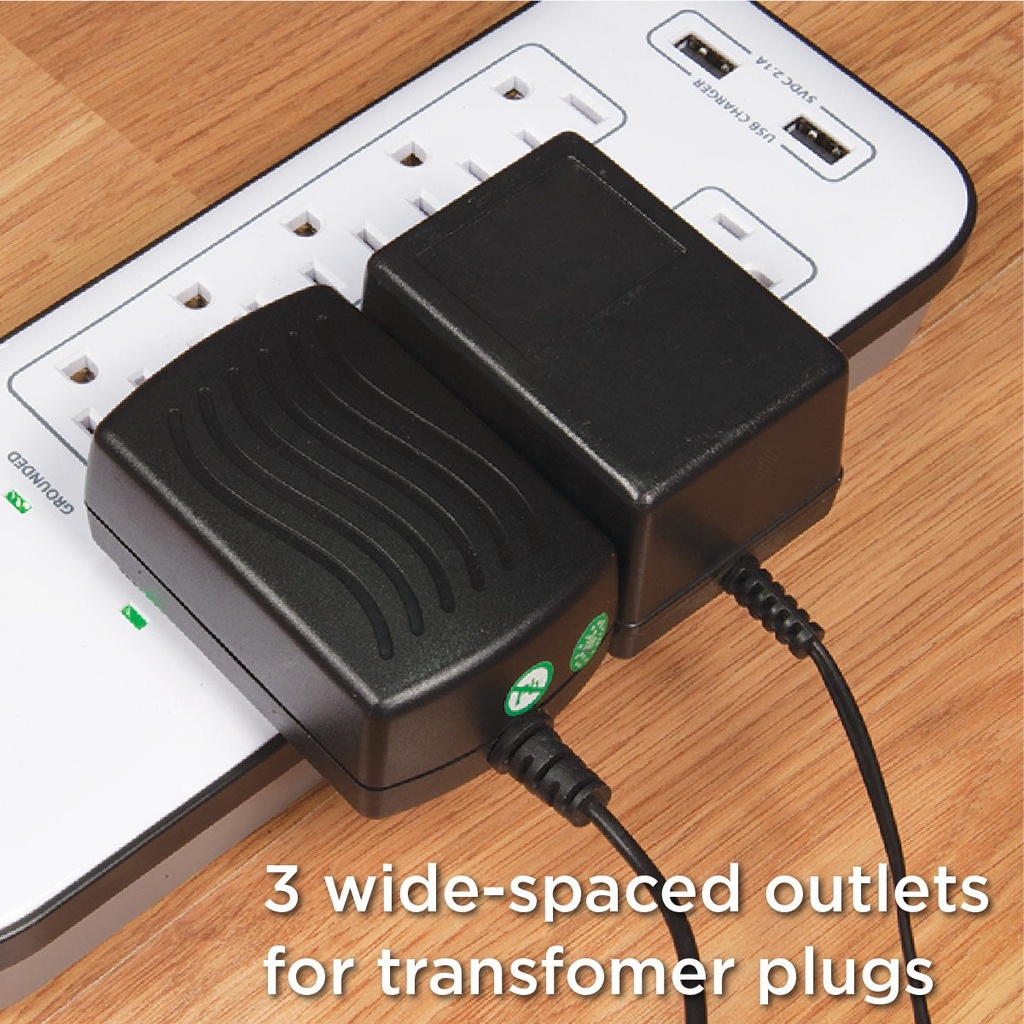 Prime PB523120 8 Outlet 2400 Joule Multimedia Surge Protector with 2-Port USB Charger