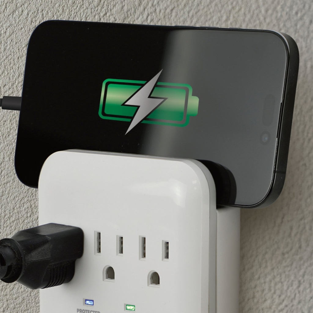 Prime PBSUC418 3 Outlet 980 Joule Surge Protector with 2 USB-C &amp; 2 USB-A 17W Charging Ports and Phone Shelf