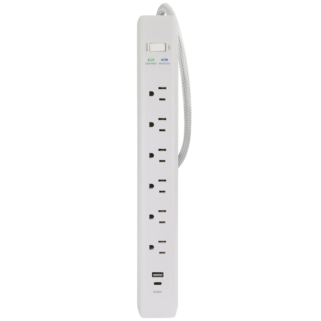 Prime PBSUFC406 6 Outlet 1500 Joule Surge Protector with USB Charging and 6ft Cord