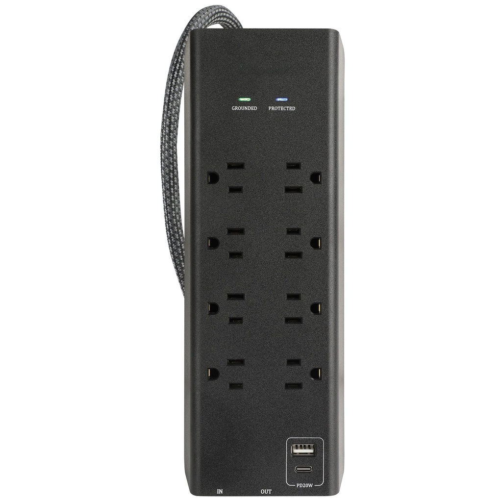 Prime PBSUFC408 8 Outlet 3000 Joule Surge Protector with USB Charging, Coaxial protection and 6ft Cord