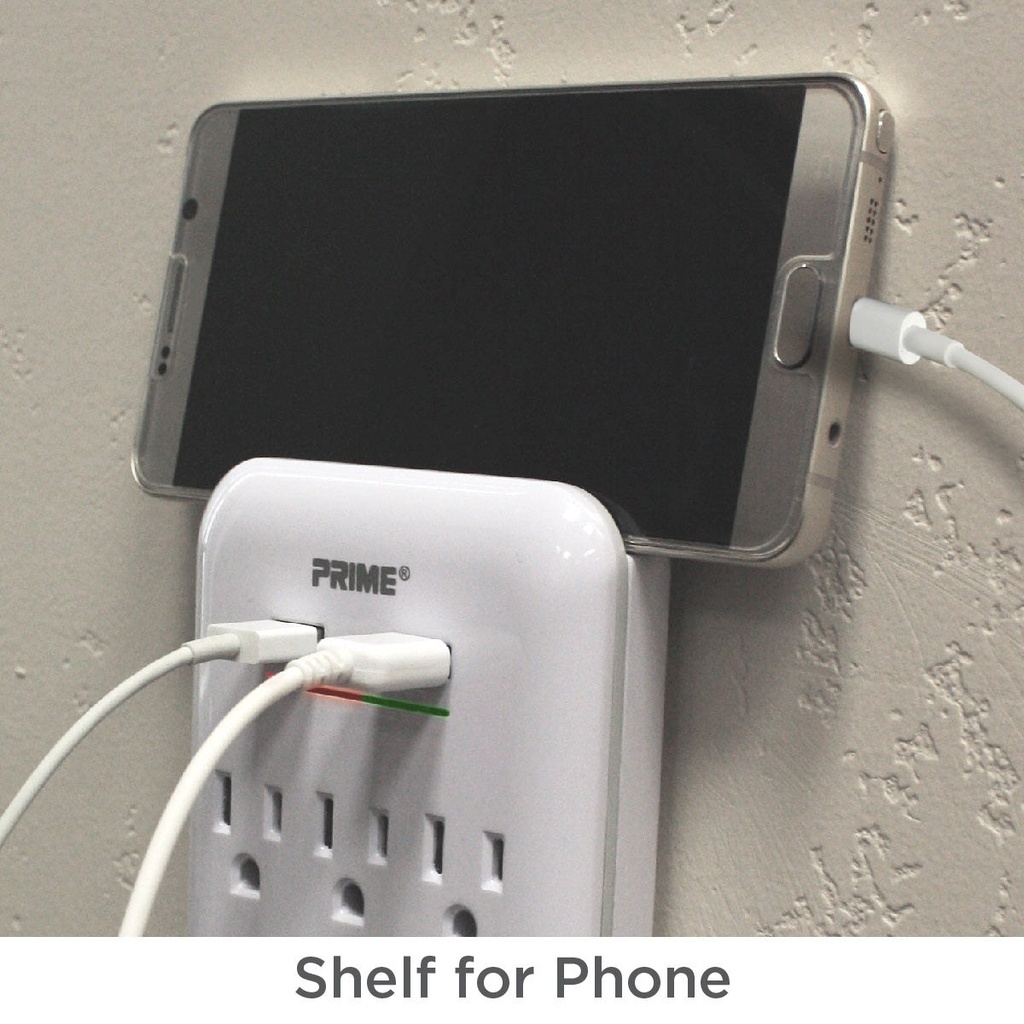 Prime PBUSB346S 6 Outlet 1200 Joule Surge Tap with 2-Port 3.4A USB Charger