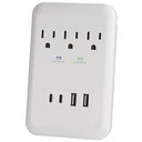 3 Outlet 980 Joule Surge Protector with 2 USB-C & 2 USB-A 17W Charging Ports and Phone Shelf