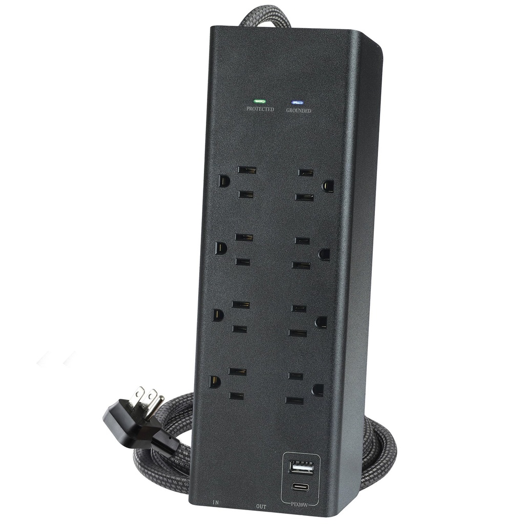 [PBSUFC408] 8 Outlet 3000 Joule Surge Protector with USB Charging, Coaxial protection and 6ft Cord