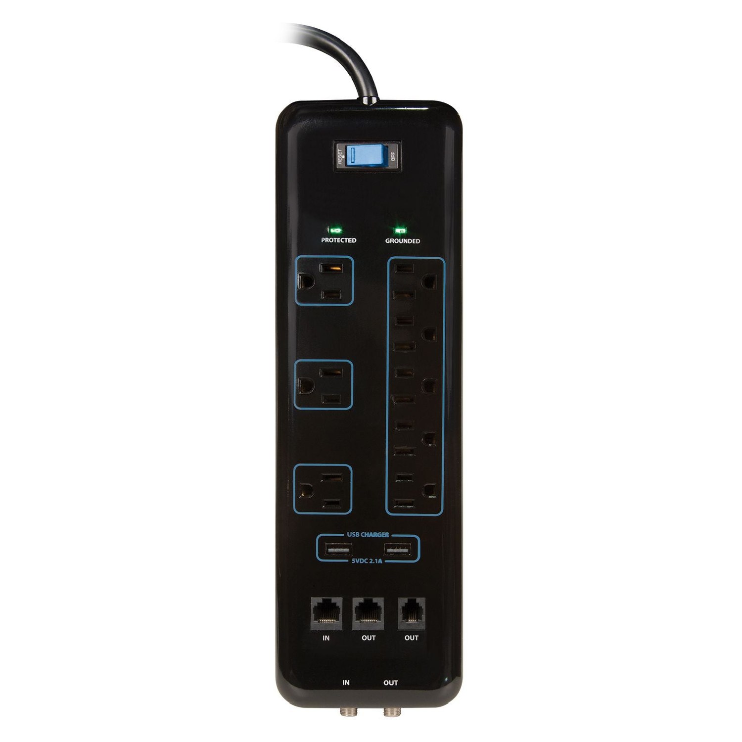 Prime PB523118 8 Outlet 3600 Joule Multimedia Surge Protector with 2-Port USB Charger