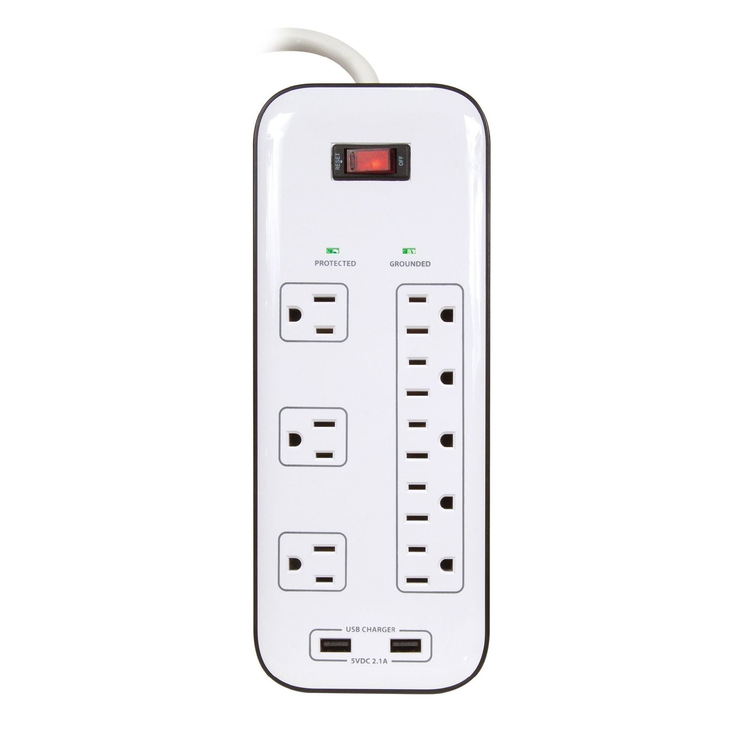 Prime PB523120 8 Outlet 2400 Joule Multimedia Surge Protector with 2-Port USB Charger