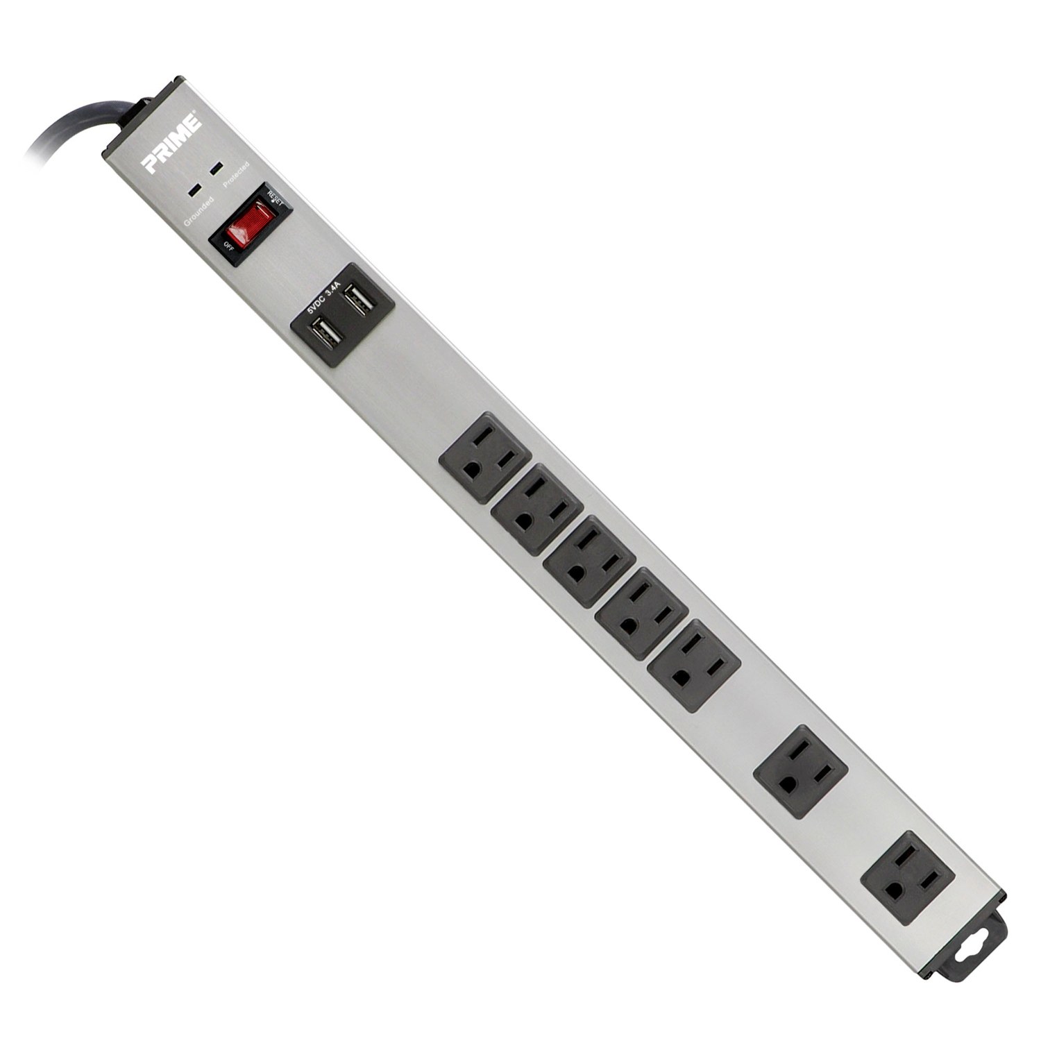 Prime PBGSMU053 7 Outlet 1500 Joule Silver Metal Surge Protector with 6ft Cord