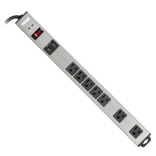 7 Outlet 1500 Joule Silver Metal Surge Protector with 6ft Cord