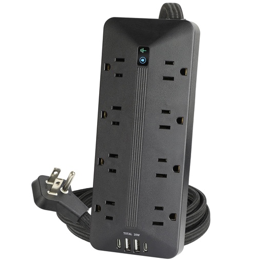 8 Outlet 3500 Joule Surge Protector with USB Charging and 12ft Cord