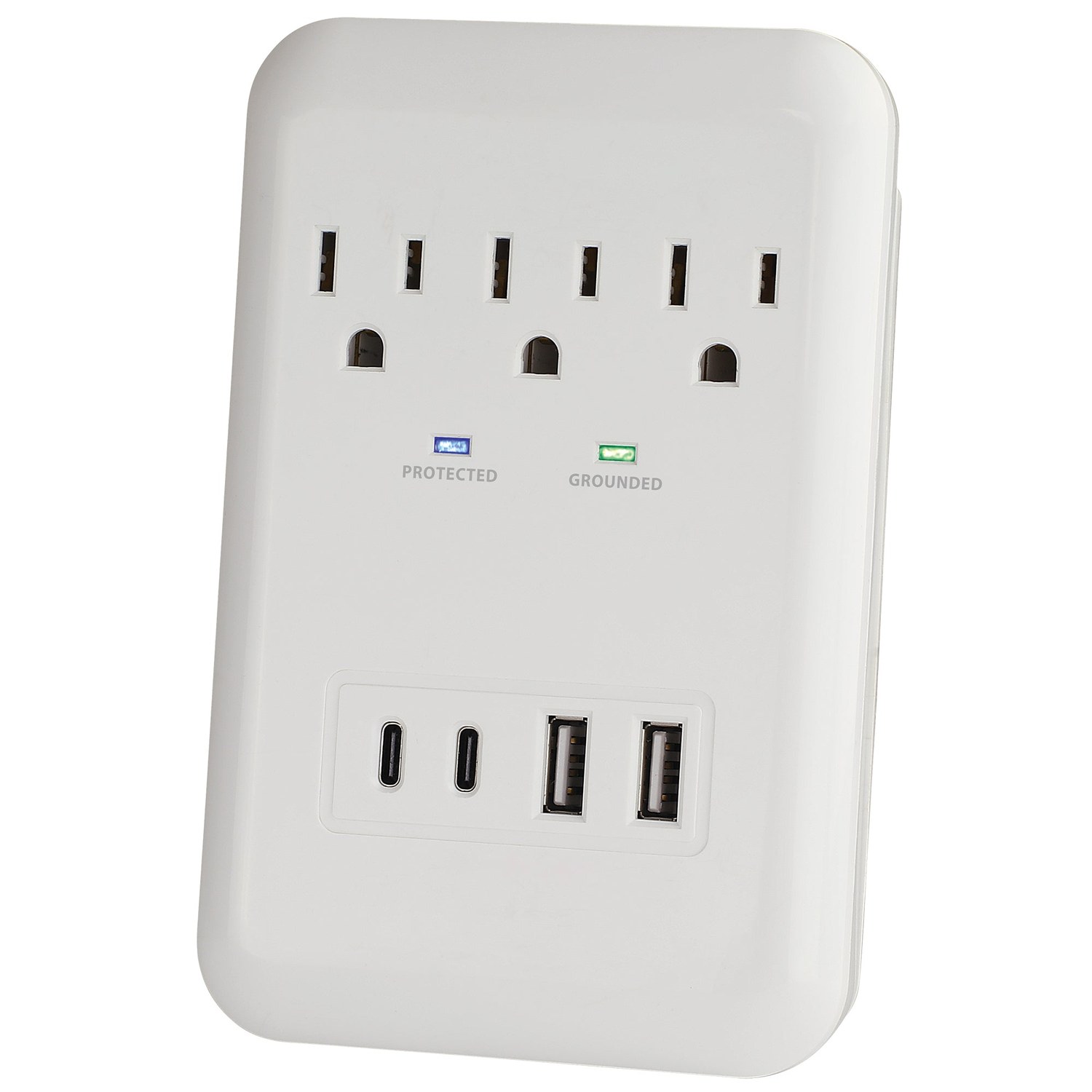 Prime PBSUC418 3 Outlet 980 Joule Surge Protector with 2 USB-C & 2 USB-A 17W Charging Ports and Phone Shelf