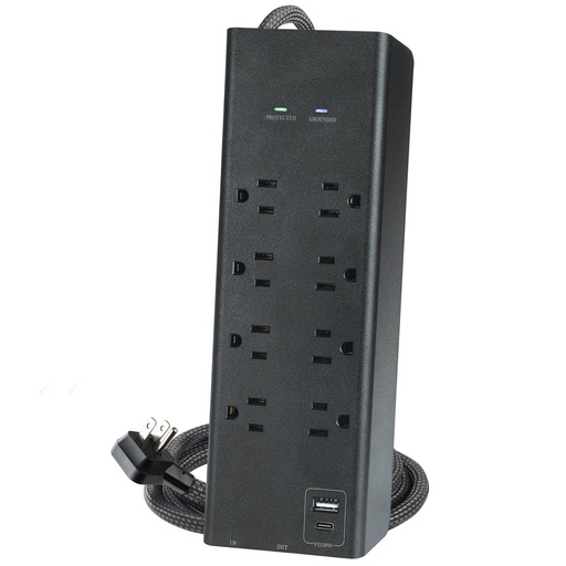 8 Outlet 3000 Joule Surge Protector with USB Charging, Coaxial protection and 6ft Cord