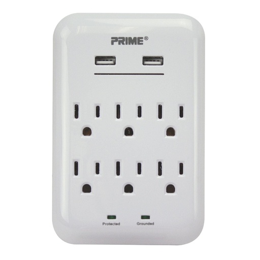 6 Outlet 1200 Joule Surge Tap with 2-Port 3.4A USB Charger